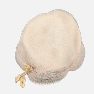 Vintage Pale Pink Mesh Hair Snood With Velvet Accents & Beaded Embellishment For